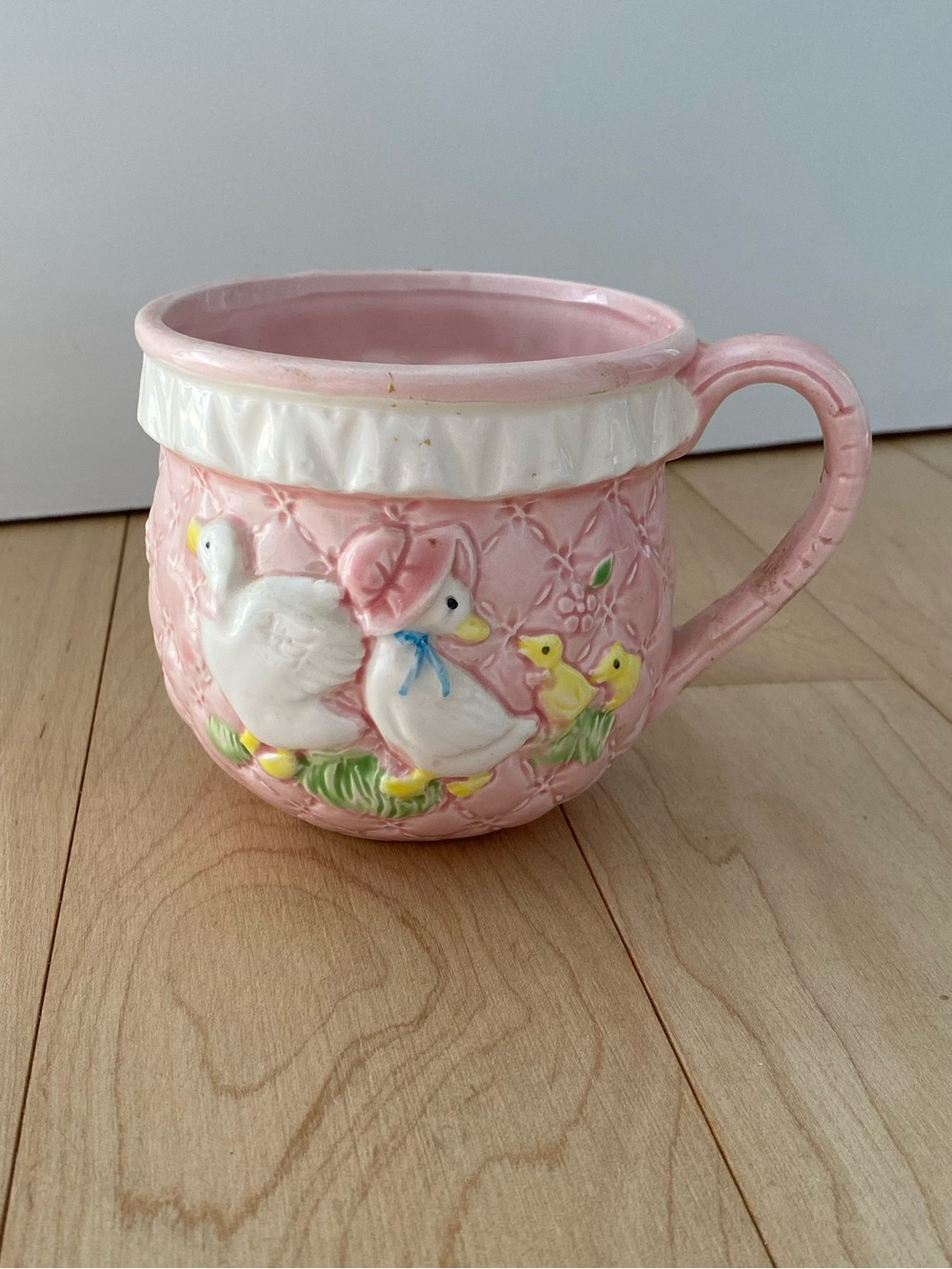 Vintage Pink Ceramic Duck Family Mug - Charming Home Art Design